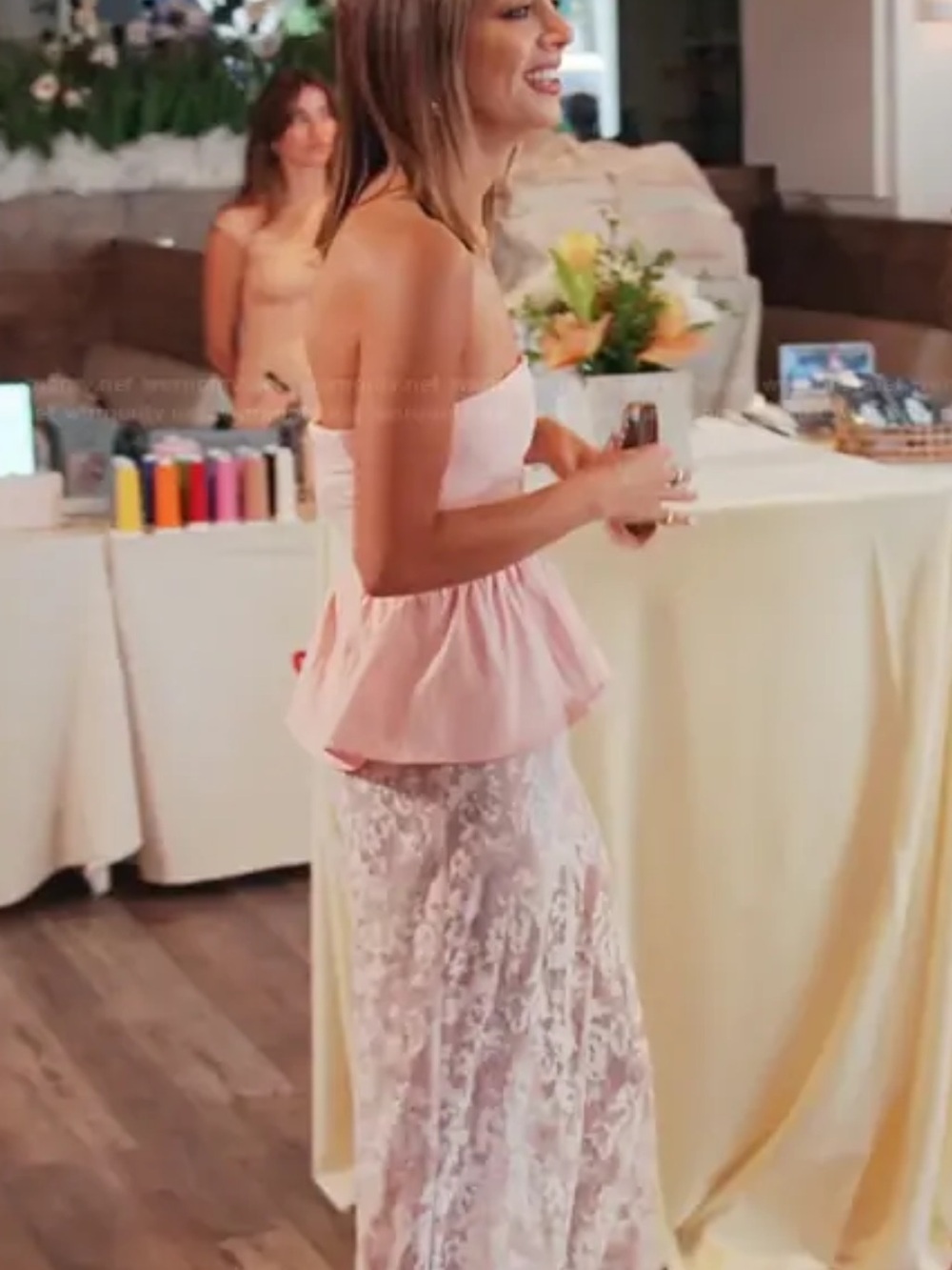Amanda Uprichard Cherise Lace Skirt Peplum Maxi Dress in Mochi Pink Size Medium - Picture 2 of 12